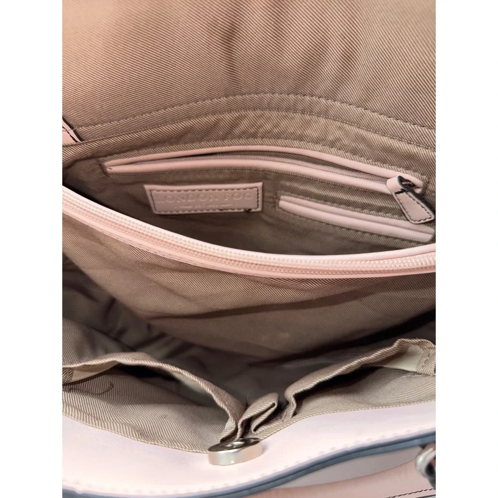London Fog Blush Pink Whipstitch Satchel Crossbody Bag Tote Silver Hardware